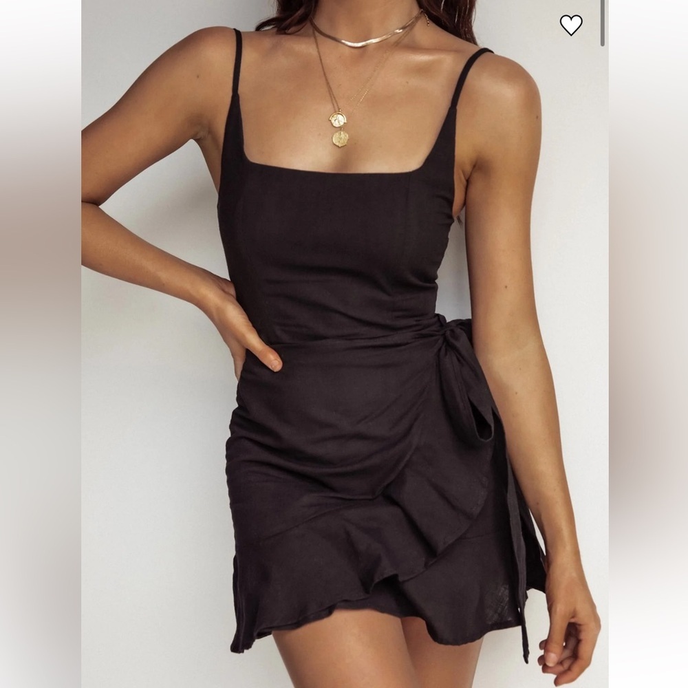 Princess Polly Love Lane Mini Wrap Tie Dress Black size 6